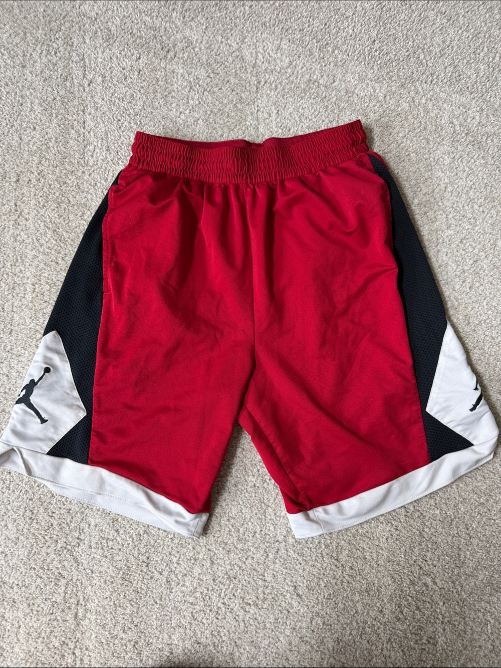 Jordan Red Men's Athletic Basketball Shorts with Black & White Panels (large)